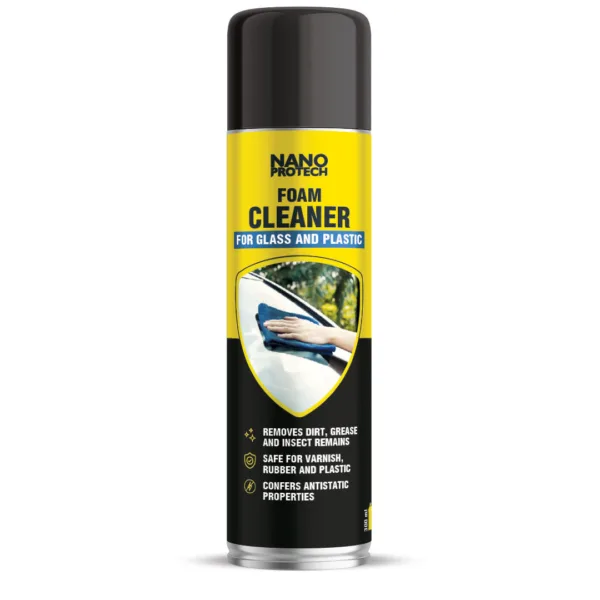 Foam cleaner for glass and plastic